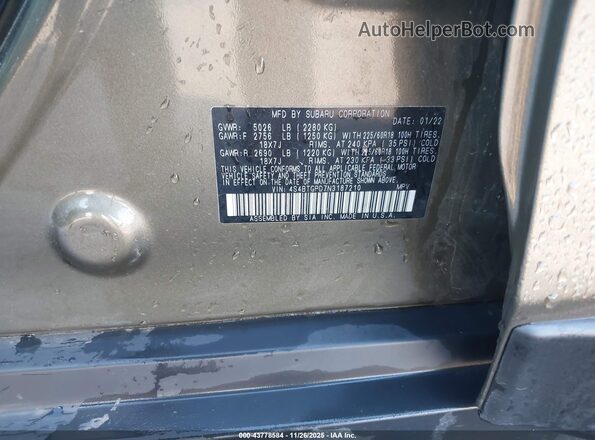 4S4BTGPD7N3187210 2022 SUBARU OUTBACK Зеленый Вид подкапотного пространства
