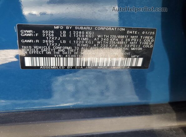4S4BTGUD1S3207760 2025 SUBARU OUTBACK Blue Engine compartment view