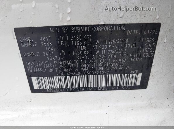 4S4GUHF65S3721022 2025 SUBARU CROSSTREK White Vista del compartimento del motor