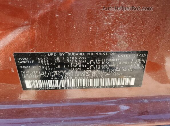 4S4GUHU62S3750285 2025 SUBARU CROSSTREK Оранжевый Панорамный вид салона 360°