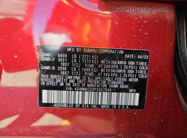 4S4WMACDXP3437849 2023 SUBARU ASCENT Red Սալոնի 360 աստիճան տեսք