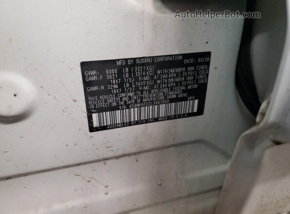 4S4WMAFD2L3467658 2020 SUBARU ASCENT White VIN կոդի պիտակի տեսք