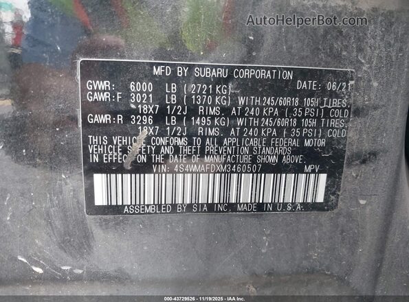 4S4WMAFDXM3460507 2021 SUBARU ASCENT Черный 