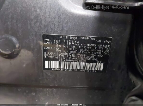 4S4WMAPD7N3450078 2022 SUBARU ASCENT Gray Widok komory silnika