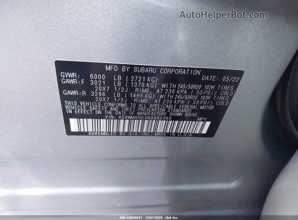 4S4WMARD1N3440966 2022 SUBARU ASCENT Серебряный Вид подкапотного пространства