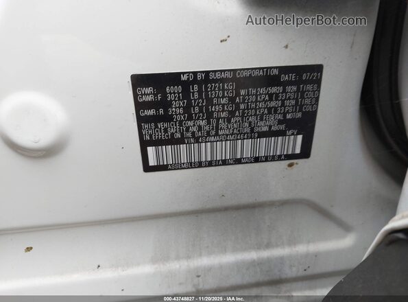 4S4WMARD4M3464919 2021 SUBARU ASCENT White 