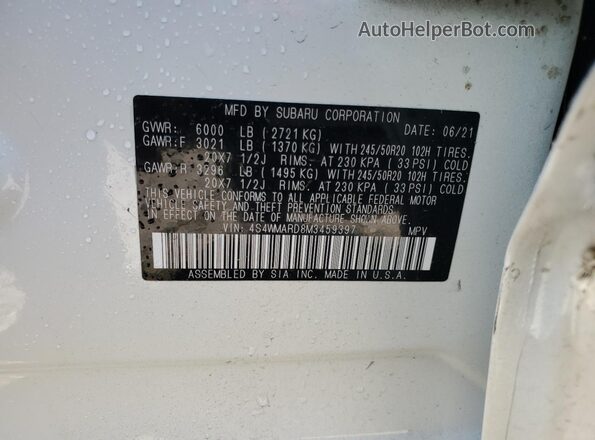 4S4WMARD8M3459397 2021 SUBARU ASCENT White Widok naklejki z numerem VIN