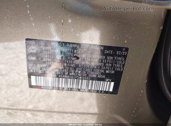 4S4WMASD2P3418682 2023 SUBARU ASCENT Green Вид підкапотного простору