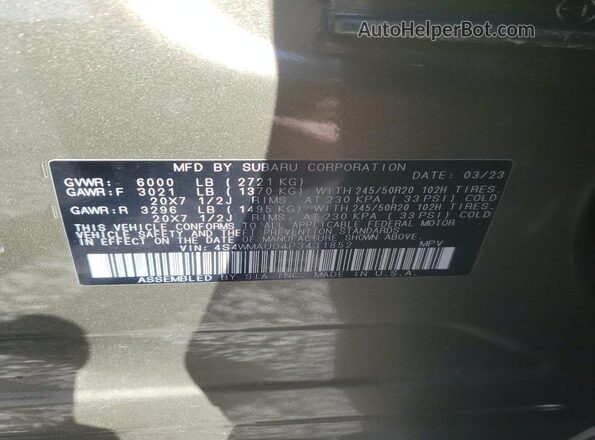 4S4WMAUD4P3431852 2023 SUBARU ASCENT Green Вид наклейки з VIN-кодом