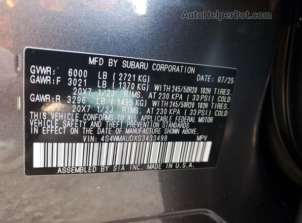 4S4WMAUDXS3433498 2025 SUBARU ASCENT Gray Vista interior de 360 grados