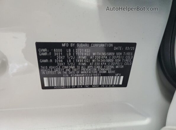 4S4WMAWD5S3419621 2025 SUBARU ASCENT White Vista interior de 360 grados