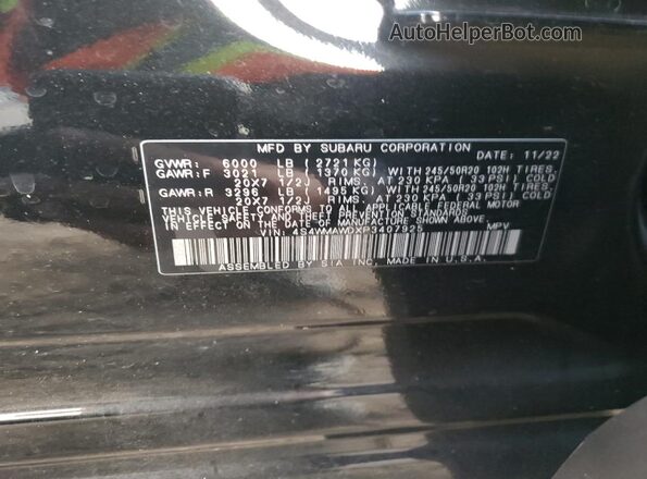 4S4WMAWDXP3407925 2023 SUBARU ASCENT Black Вид наклейки з VIN-кодом