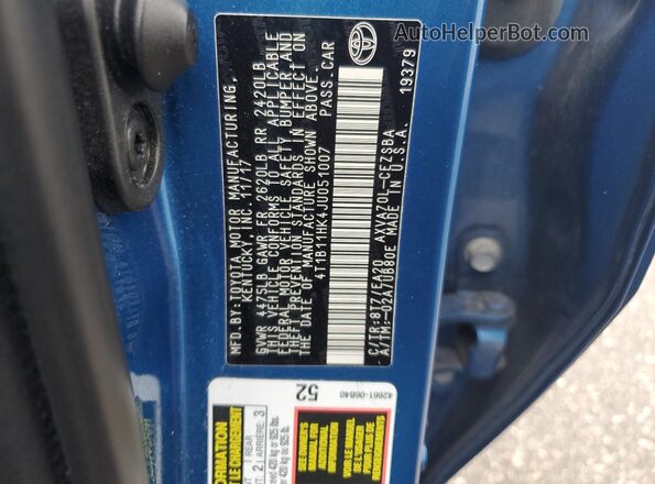 4T1B11HK4JU051007 2018 TOYOTA CAMRY Blue 