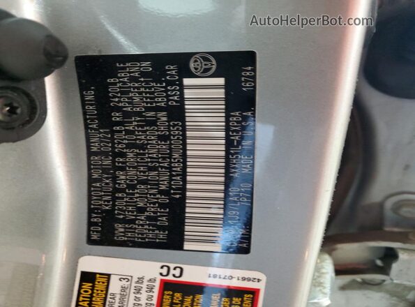 4T1DA1AB5MU005953 2021 TOYOTA LIMITED Silver VIN კოდის სტიკერის ხედი