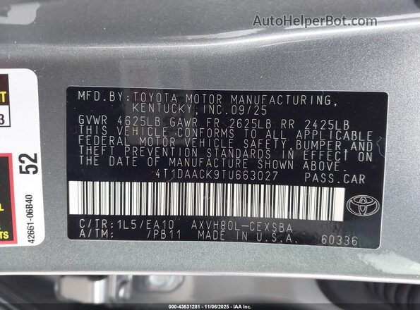 4T1DAACK9TU663027 2026 TOYOTA CAMRY Серый Вид подкапотного пространства