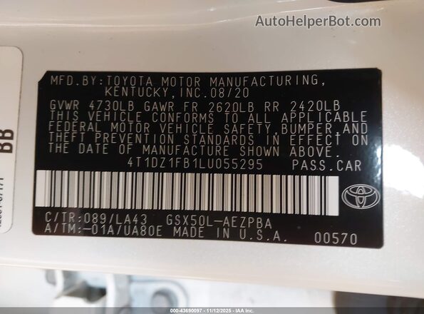 4T1DZ1FB1LU055295 2020 TOYOTA LIMITED White 
