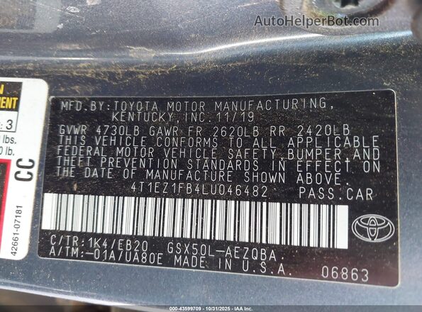 4T1EZ1FB4LU046482 2020 TOYOTA AVALON Синий Вид подкапотного пространства