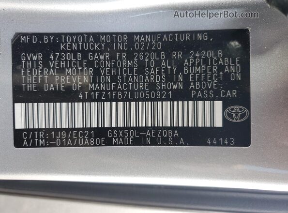 4T1FZ1FB7LU050921 2020 TOYOTA AVALON Silver 