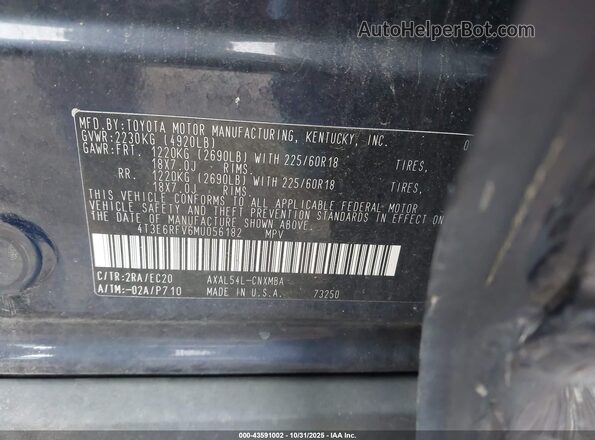 4T3E6RFV6MU056182 2021 TOYOTA RAV4 HYBRID Navy Вид підкапотного простору