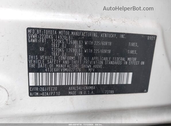4T3E6RFV9MU027176 2021 TOYOTA RAV4 HYBRID White ძრავის განყოფილების ხედი