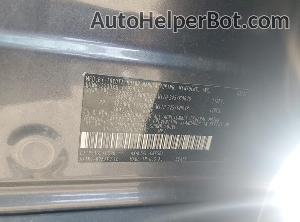 4T3T6RFV2NU083405 2022 TOYOTA RAV4 Gray Вид наклейки з VIN-кодом