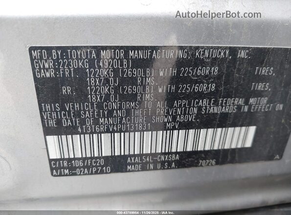4T3T6RFV4PU131831 2023 TOYOTA RAV4 HYBRID Silver Vista del compartimento del motor