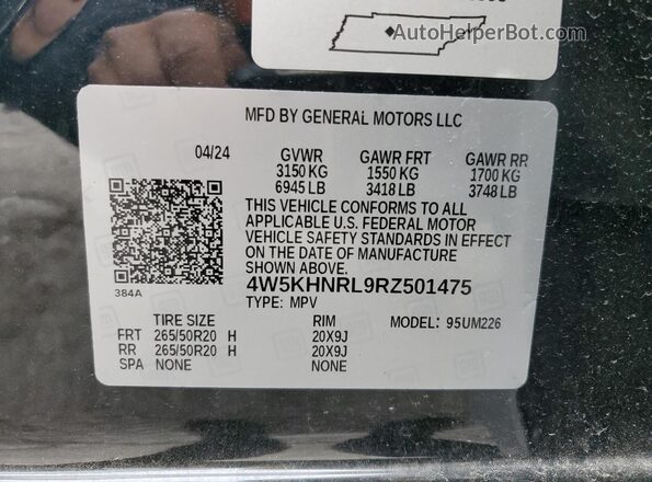 4W5KHNRL9RZ501475 2024 ACURA ZDX Black Vista de la etiqueta del VIN