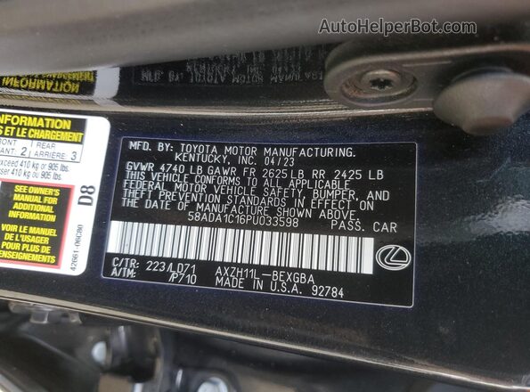 58ADA1C16PU033598 2023 LEXUS ES Черный Вид наклейки с VIN-кодом