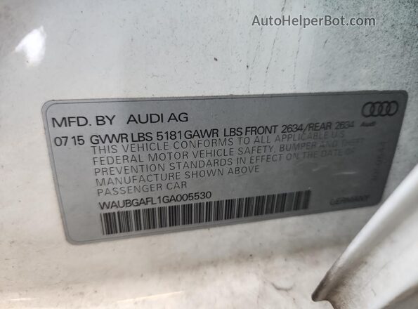 WAUBGAFL1GA005530 2016 AUDI S4 White 360 interior view