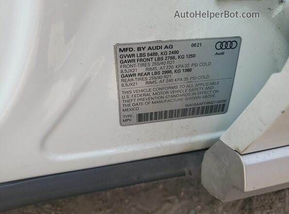 WA15AAFYXM2118258 2021 AUDI Q5 White VIN sticker view