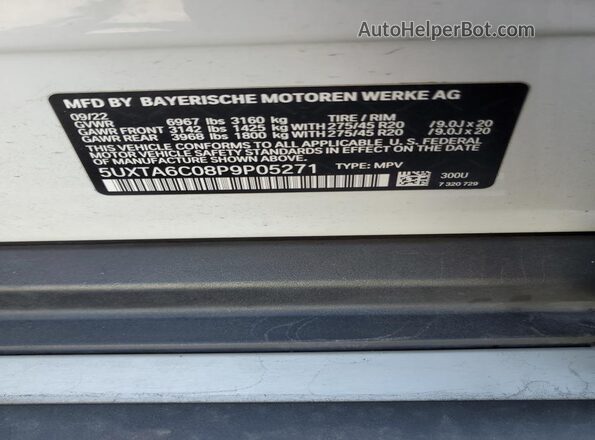 5UXTA6C08P9P05271 2023 BMW X5 White Widok wnętrza 360 stopni
