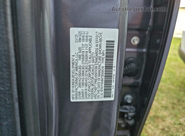 5FNYF9H84TB006518 2026 HONDA PASSPORT Серый Вид задней части салона