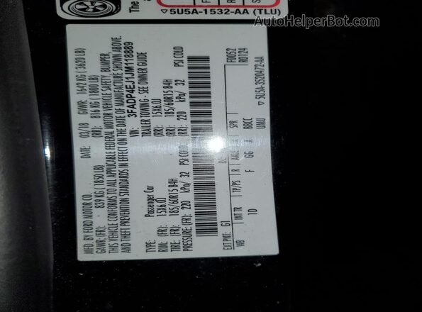 3FADP4EJ1JM118889 2018 FORD FIESTA Black Vista de la etiqueta del VIN