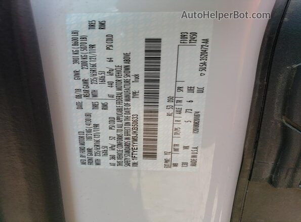 1FTYE1YM9JKB50633 2018 FORD TRANSIT White VIN კოდის სტიკერის ხედი