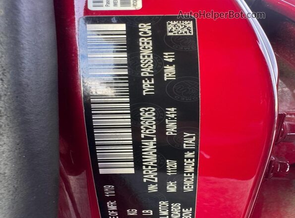 ZARFAMAN4L7626063 2020 ALFA ROMEO GIULIA Red Rear seats view