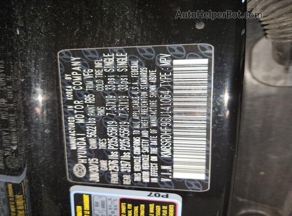KM8SRDHF9GU141064 2016 HYUNDAI SANTA FE Black Widok wnętrza 360 stopni