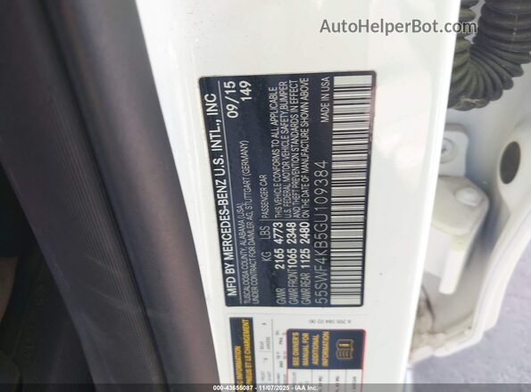 55SWF4KB5GU109384 2016 MERCEDES-BENZ C-CLASS White ძრავის განყოფილების ხედი