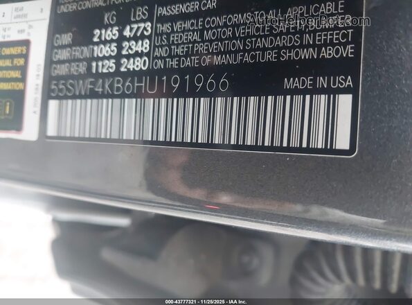 55SWF4KB6HU191966 2017 MERCEDES-BENZ C-CLASS Gray ძრავის განყოფილების ხედი