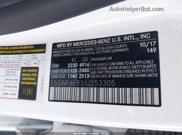 55SWF6EB3JU253305 2018 MERCEDES-BENZ AMG C 43 White Widok komory silnika
