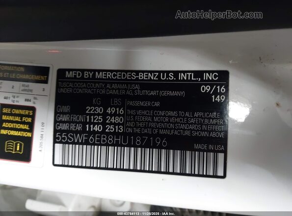55SWF6EB8HU187196 2017 MERCEDES-BENZ AMG C 43 White ძრავის განყოფილების ხედი
