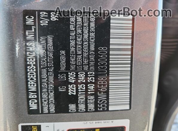 55SWF6EB8LU330608 2020 MERCEDES-BENZ C Gray Engine compartment view