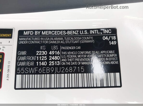 55SWF6EB9JU268715 2018 MERCEDES-BENZ AMG C 43 White Engine compartment view