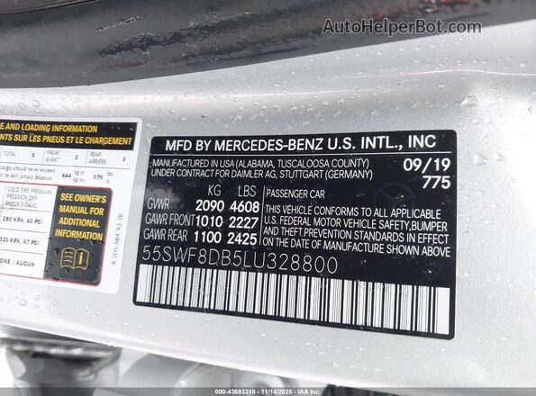 55SWF8DB5LU328800 2020 MERCEDES-BENZ C-CLASS Silver Շարժիչի բաժամունքի տեսք