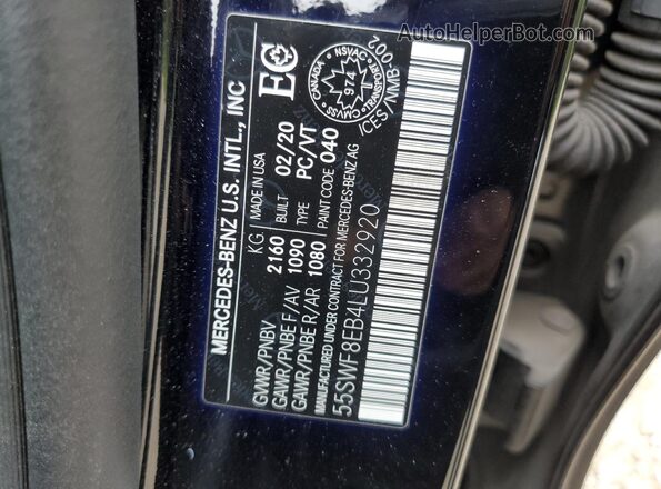 55SWF8EB4LU332920 2020 MERCEDES-BENZ C Black Vista de la etiqueta del VIN