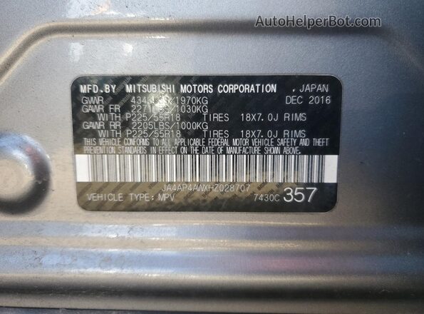 JA4AP4AWXHZ028707 2017 MITSUBISHI OUTLANDER Gray Widok naklejki z numerem VIN