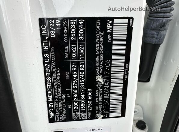 4JGFB4JB6NA717706 2022 MERCEDES-BENZ GLE-CLASS White უკანა სალონის ხედი