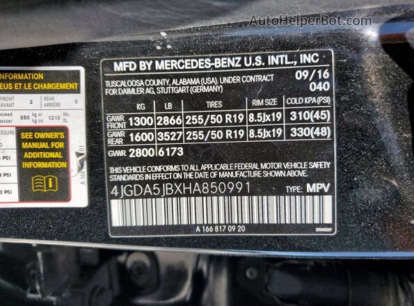 4JGDA5JBXHA850991 2017 MERCEDES-BENZ GLE-CLASS Black 