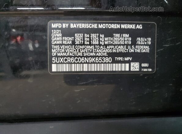 5UXCR6C06N9K65380 2022 BMW X5 Black Панорамний вид салону 360°