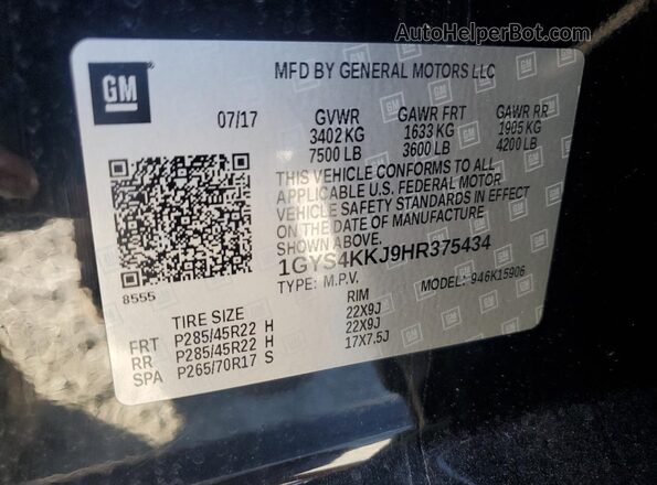 1GYS4KKJ9HR375434 2017 CADILLAC ESCALADE Черный 