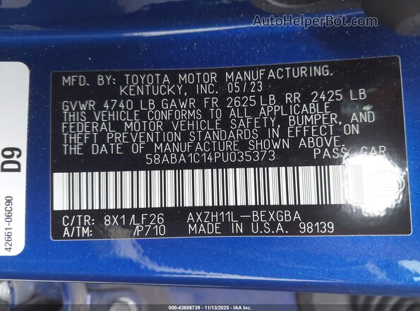 58ABA1C14PU035373 2023 LEXUS ES 300H Blue Widok komory silnika